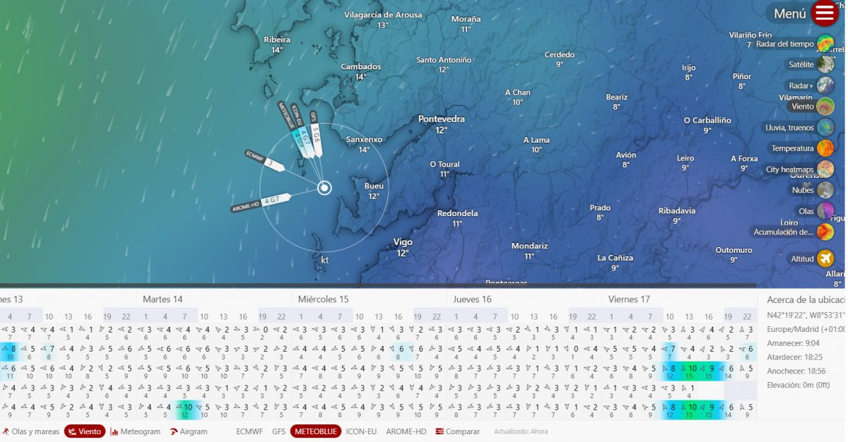 Rías Baixas: Segelkurs. Küstennavigation, Manöver und Trimmen.