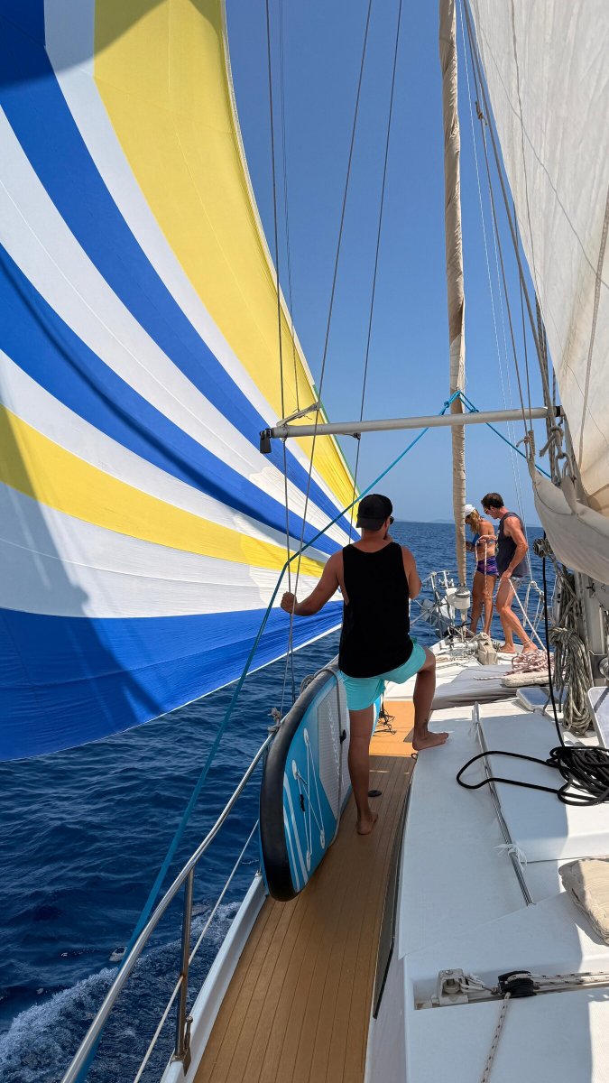 Boat sailing from Menorca to Mallorca
