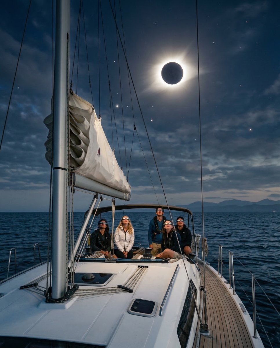 Eclissi solare su un barco nella Ría di Vigo