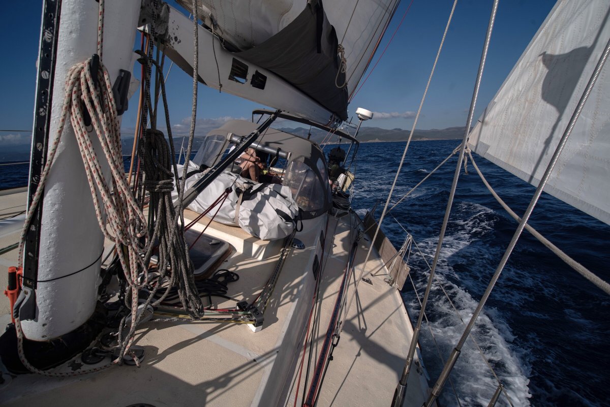 Paragliding flight above Sardinia's northwest coast