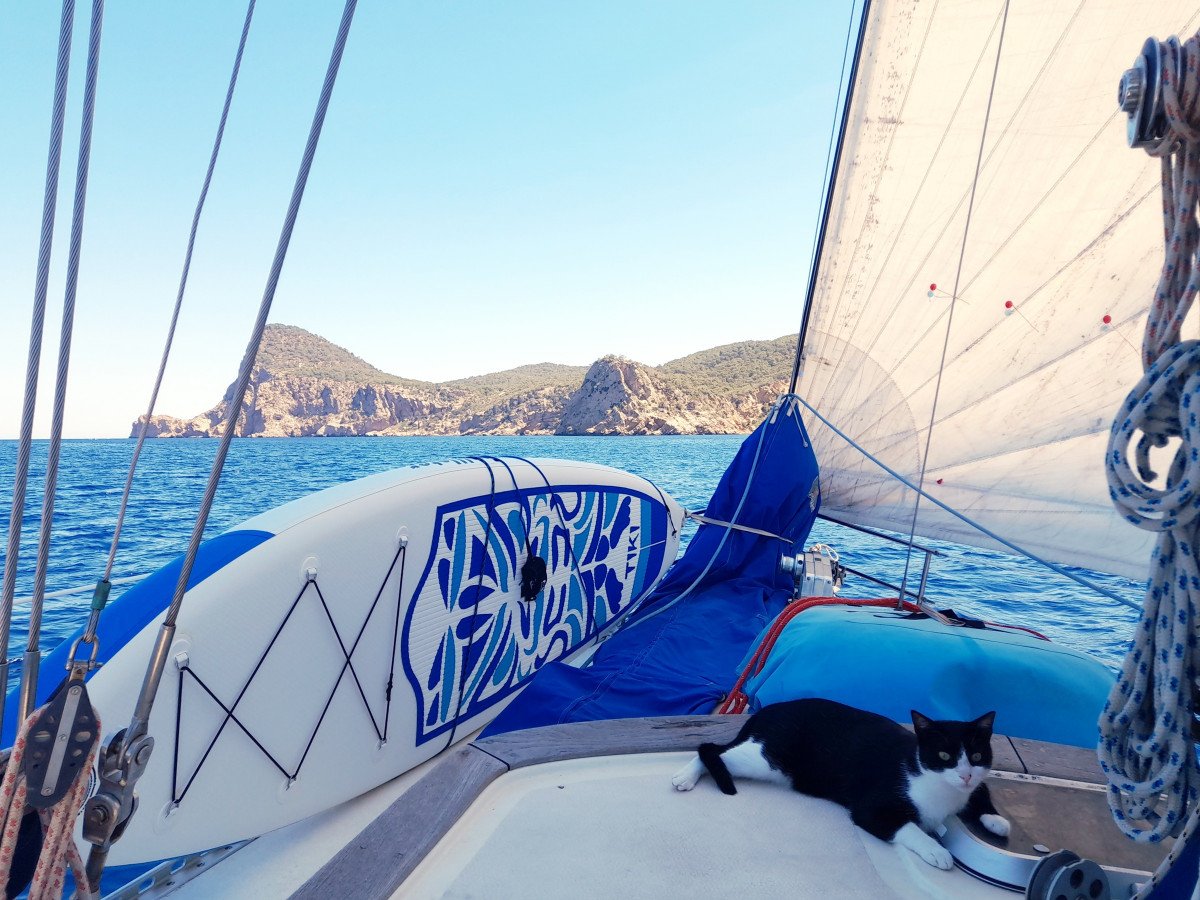 Vista aérea de veleros en Ibiza