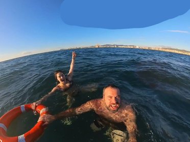 Departure by boat from Badalona with a swim in the sea. Do you dare?