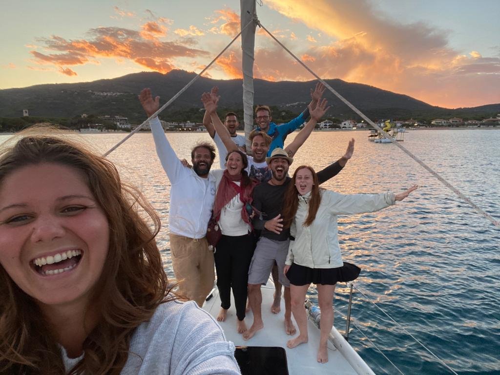 Panoramic view of the boat at sea