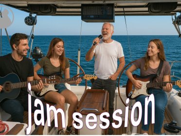 Jam-Session auf einem Segelboot durch das Ebro-Delta