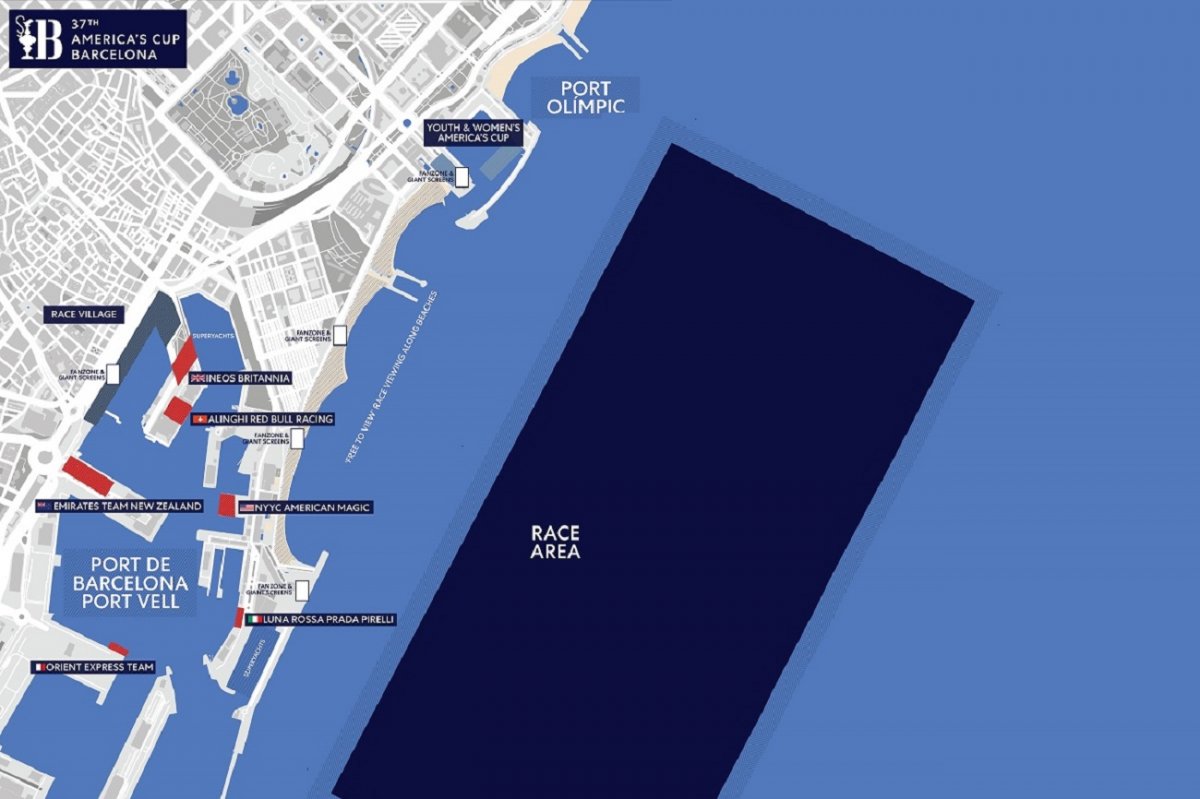 Ein Blick auf die America's Cup von einem Boot in Barcelona