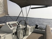 Passengers enjoy the view from Lagoon 450F boat