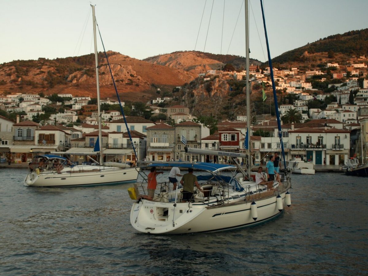 Sailing around Greek islands on a sailboat