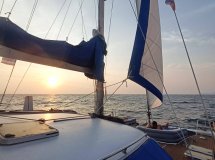 Adventure catamaran sailing across the tropical islands of Southern Thailand