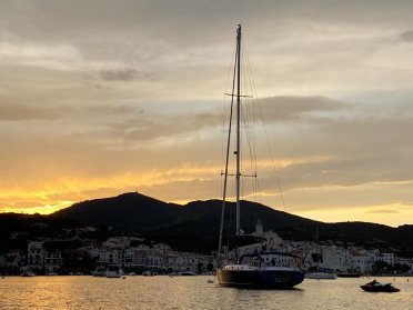 Grand sailboat sailing around Barcelona and Costa Brava