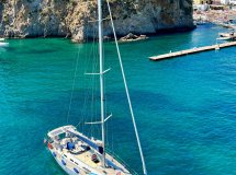 Group of people learning to sail on the sea