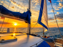 Adventure catamaran sailing across the tropical islands of Southern Thailand