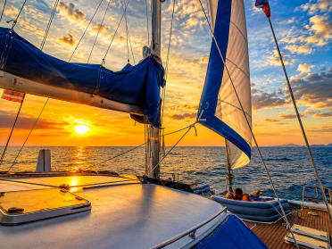 Adventure catamaran sailing across the tropical islands of Southern Thailand