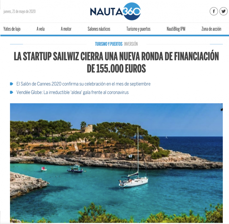 Noticia publicada sobre la ronda de financiación de Sailwiz en 2020