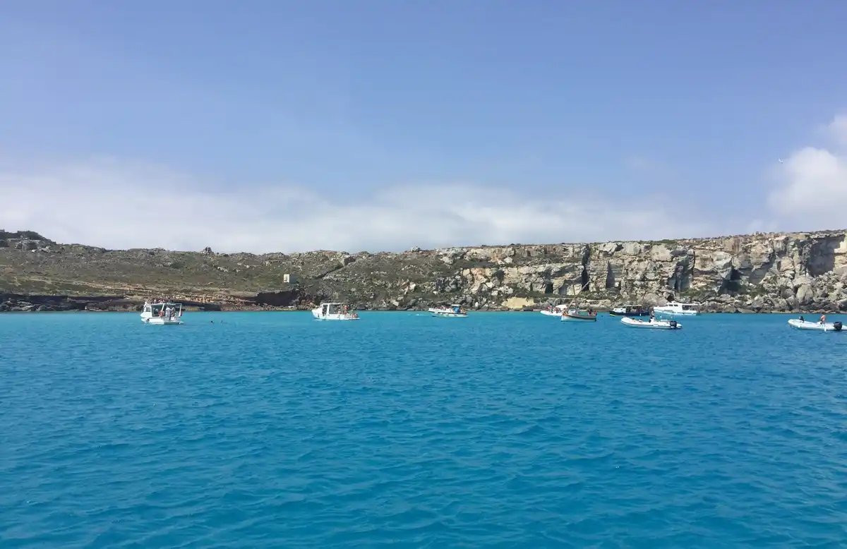 View of La Pelosa beach on San Pietro island, Northern Sardinia.