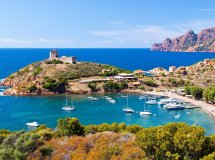 View of the Corsican coast from a catamaran