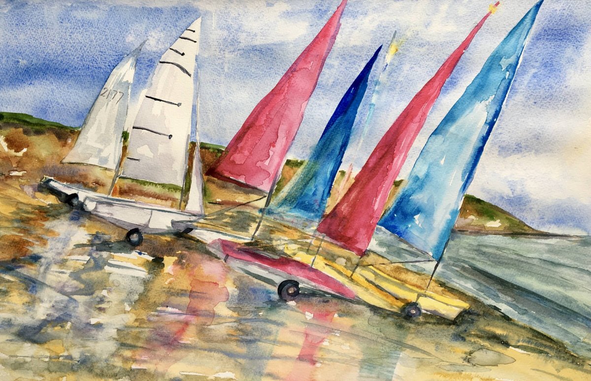 The sailboat's crew preparing for the journey