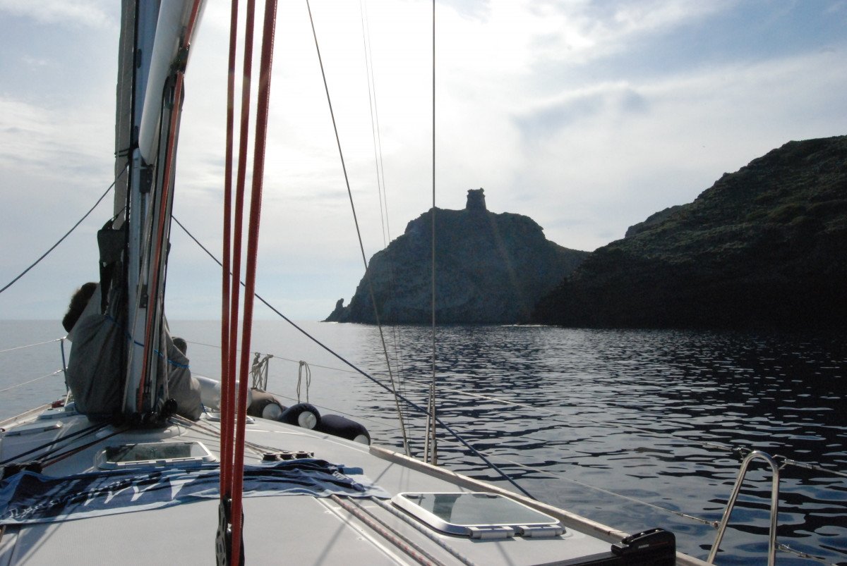 Sailing through the islands of Tuscany, off the coast of Italy